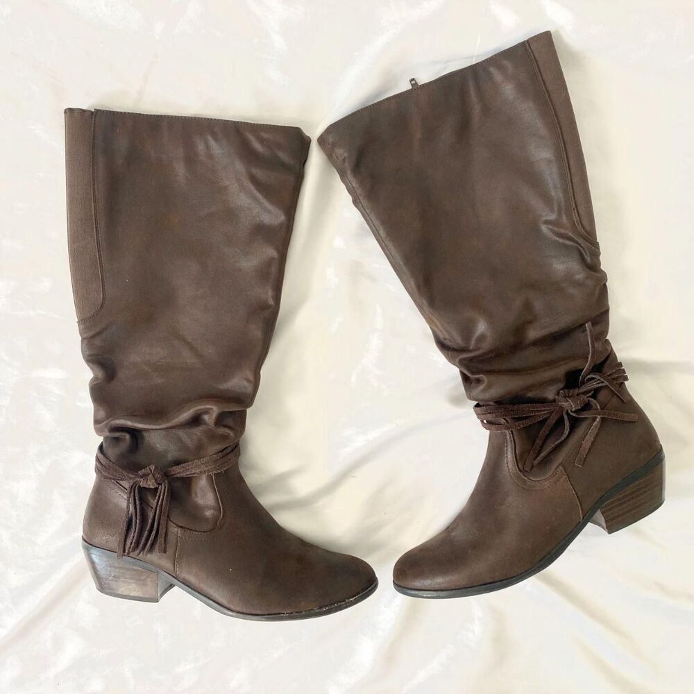 Kim Rogers Knee High Dark Brown Leather Suede Tassel Boho Riding Boots US 8.5